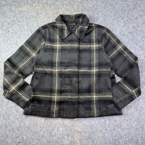 Banana Republic Snap Front Jacket Women's Size S Grey Plaid Long Sleeve Collar